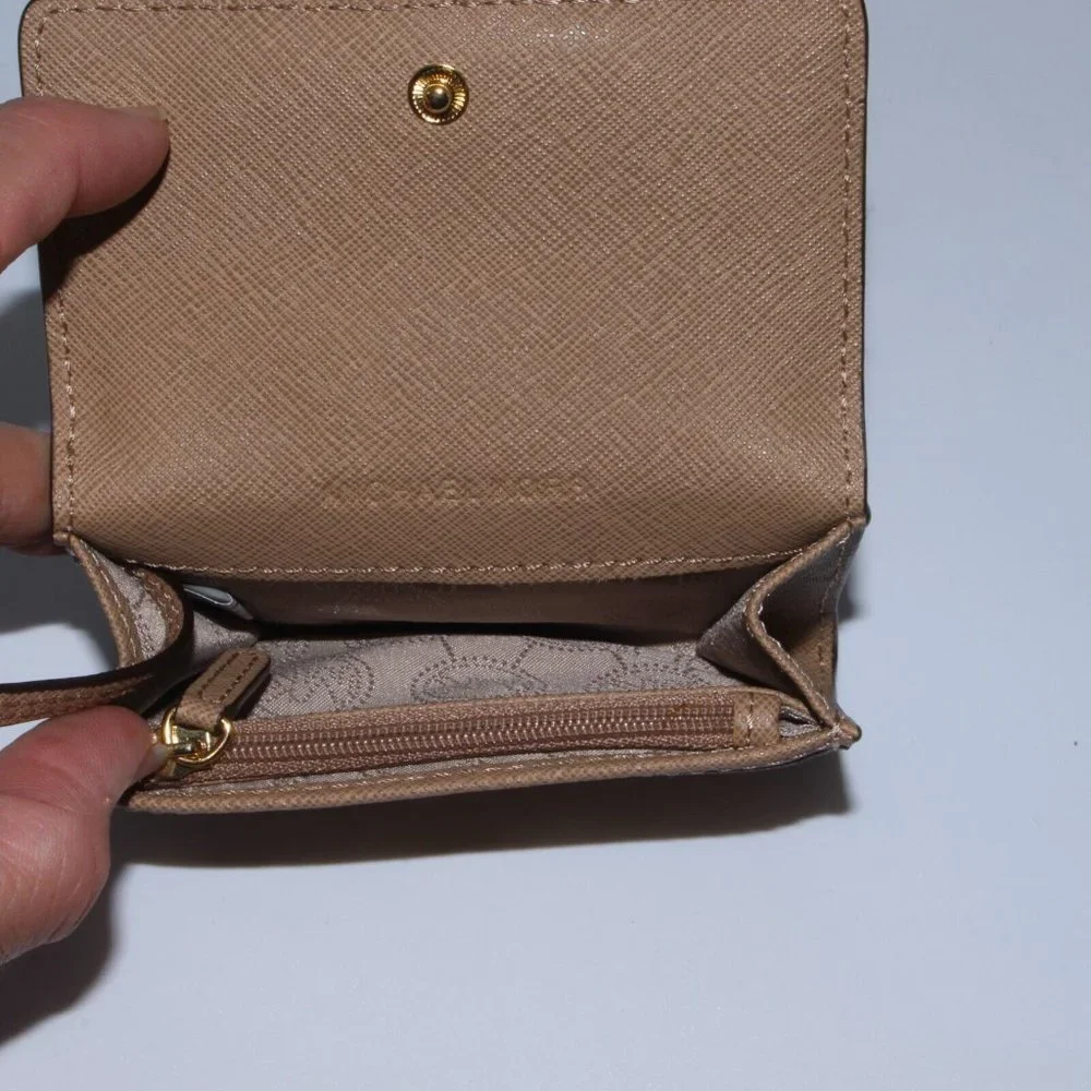 MICHAEL KORS Jet Set Travel Card Case Wallet MK Brown Leather NWT
